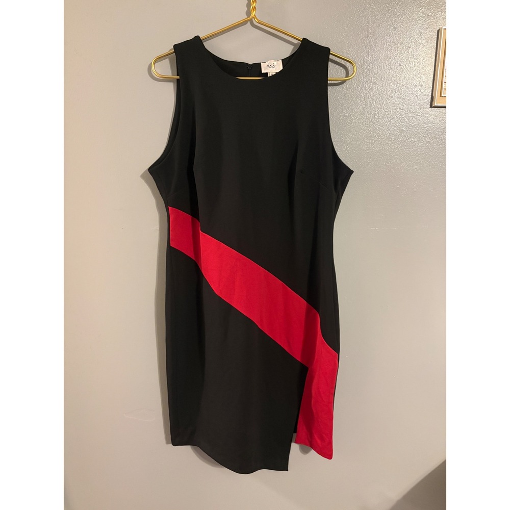 ECI New York Women Black Red Colorblock Sleeveless Sheath Dress Size 14